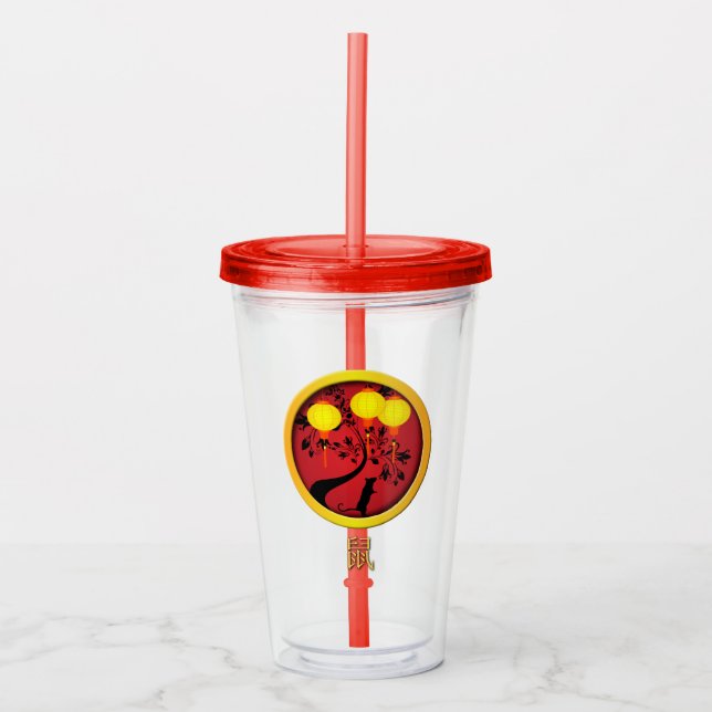 Elegant Chinese New Year Rat Gold Lanterns Acrylic Tumbler (Front)
