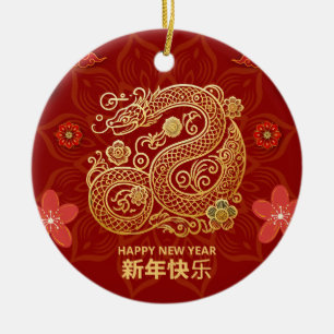 Elegant Chinese New Year with Gold Snake Ceramic Tree Decoration