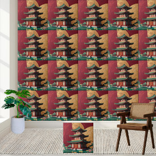 Elegant Chinese Pagoda Chinoiserie Tile