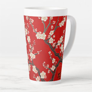 Elegant Chinese Red Plum Blossom Latte Mug