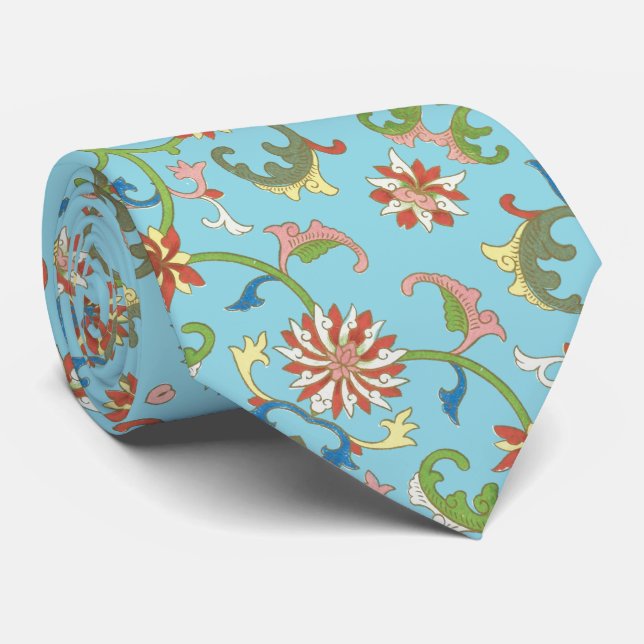 Elegant Chinese vintage floral Asian culture Tie (Rolled)