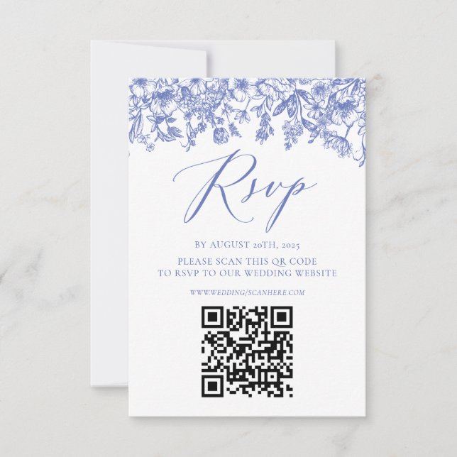 Elegant Chinoise Dusty Blue Floral RSVP Card (Front)