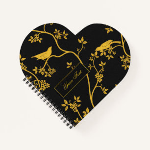 Elegant Chinoiserie Bieds in Gold and Black Notebook