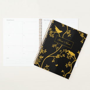 Elegant Chinoiserie Bieds in Gold and Black  Planner