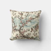 Elegant Chinoiserie Blossom & Birds Throw Pillow