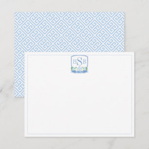Elegant Chinoiserie Blue And White Monogram Thank You Card