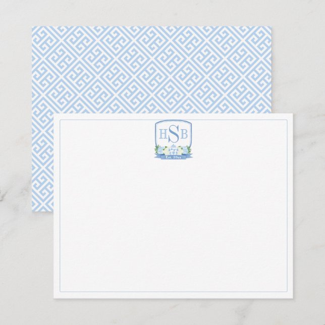 Elegant Chinoiserie Blue And White Monogram Thank You Card (Front/Back)