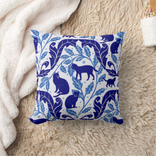 Elegant Chinoiserie Blue Black Cat-Whimsical Cushion