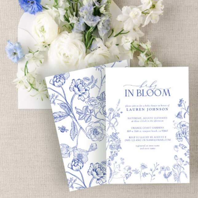 Elegant Chinoiserie Blue Floral Baby In Bloom Invitation (Creator Uploaded)