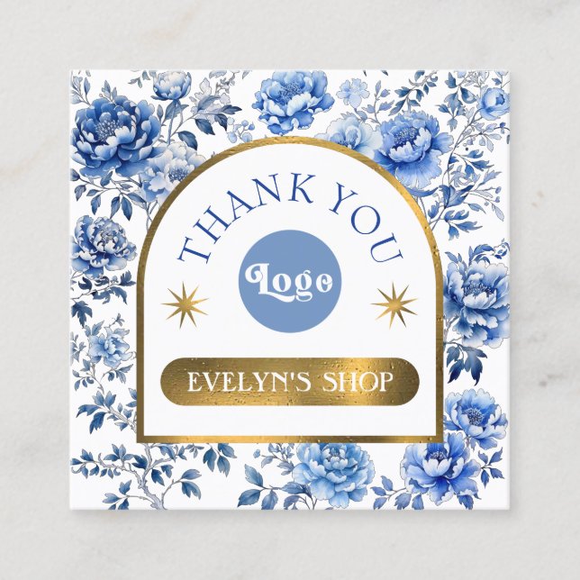 Elegant chinoiserie blue flowers discount card (Front)
