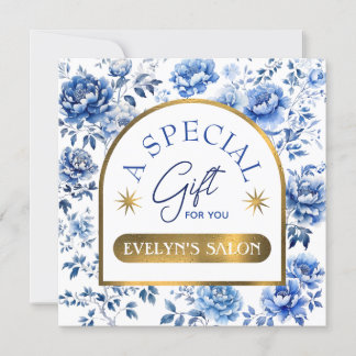 Elegant chinoiserie blue flowers gift certificate