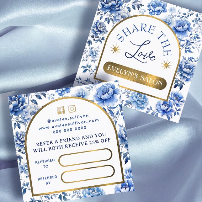 Elegant chinoiserie blue flowers referral card (Creator Uploaded)
