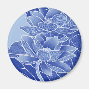 Elegant Chinoiserie Chic Blue Lotus Mandala Magnet