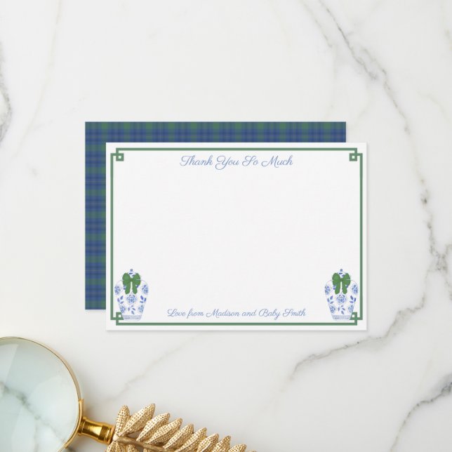 Elegant Chinoiserie Christmas Baby Shower Photo Thank You Card (Front/Back In Situ)