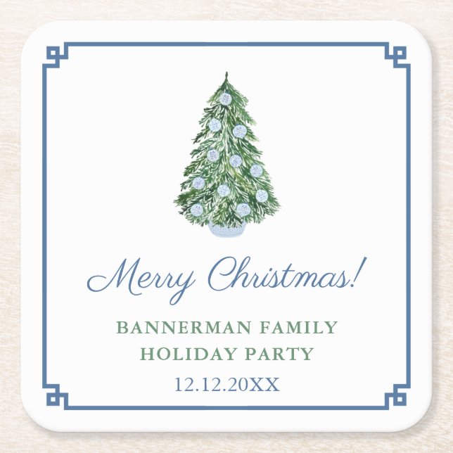 Elegant Chinoiserie Christmas Tree Holiday Party Square Paper Coaster (Front)