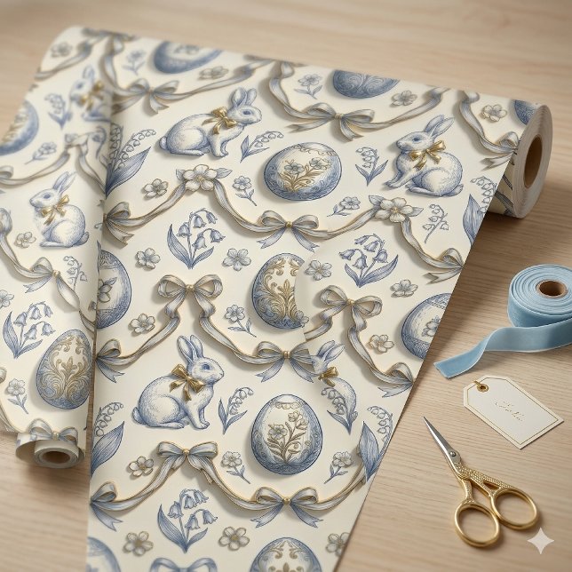 Elegant Chinoiserie Easter Bunny & Vintage Toile  Wrapping Paper (Creator Uploaded)