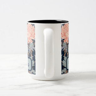 Elegant Chinoiserie Floral & Birds in Navy & Peach Two-Tone Coffee Mug