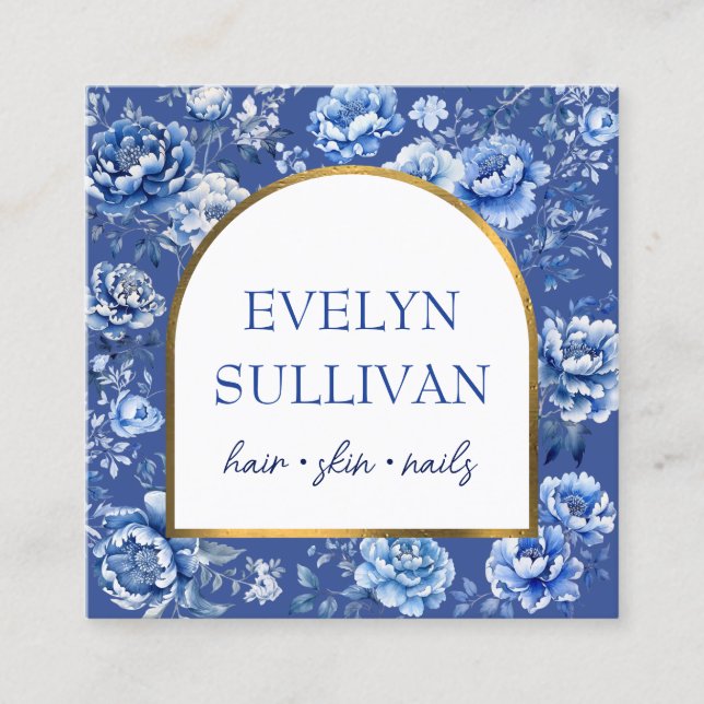 Elegant chinoiserie flowers square business card (Front)