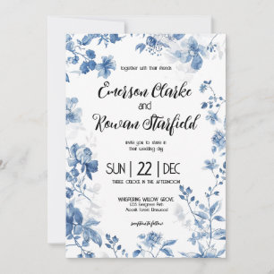 Elegant Chinoiserie French Blue Toile Floral Invitation