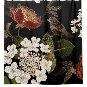 Elegant Chinoiserie Inspired Floral Blooms       Shower Curtain