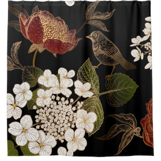 Elegant Chinoiserie Inspired Floral Blooms       Shower Curtain