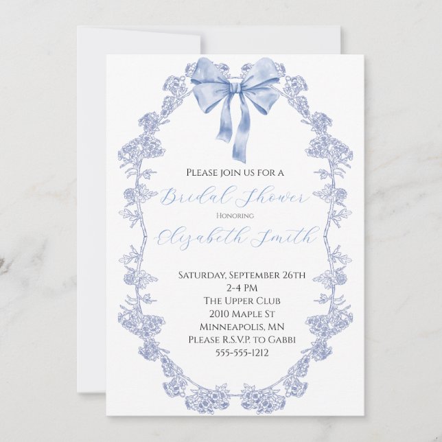 Elegant Chinoiserie invitation with bow (Front)