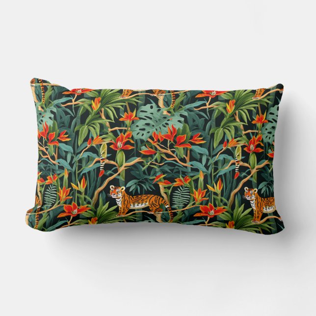 Elegant Chinoiserie Jungle Wildlife Lumbar Cushion (Front)