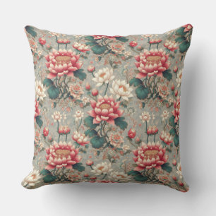 Elegant Chinoiserie Lotus Cushion