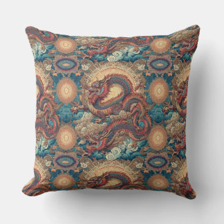 Elegant Chinoiserie Mandala with Dragon Cushion