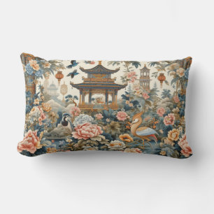 Elegant Chinoiserie Pagoda Asian Scenic Lumbar Cushion