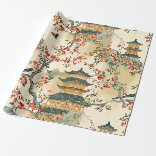 Elegant Chinoiserie - Pagodas, Blossoms, and Birds Wrapping Paper