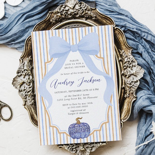 Elegant Chinoiserie Pumpkin Blue Bow Bridal Shower Invitation (Creator Uploaded)