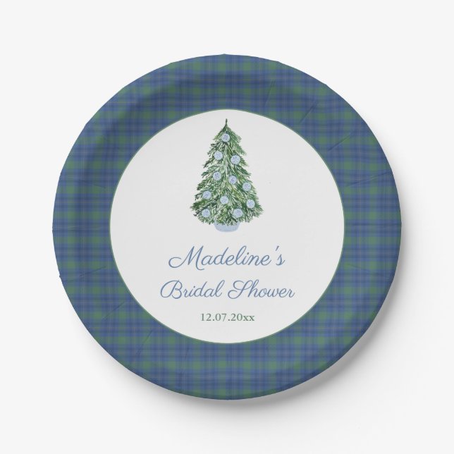 Elegant Chinoiserie Tartan Christmas Bridal Shower Paper Plate (Front)