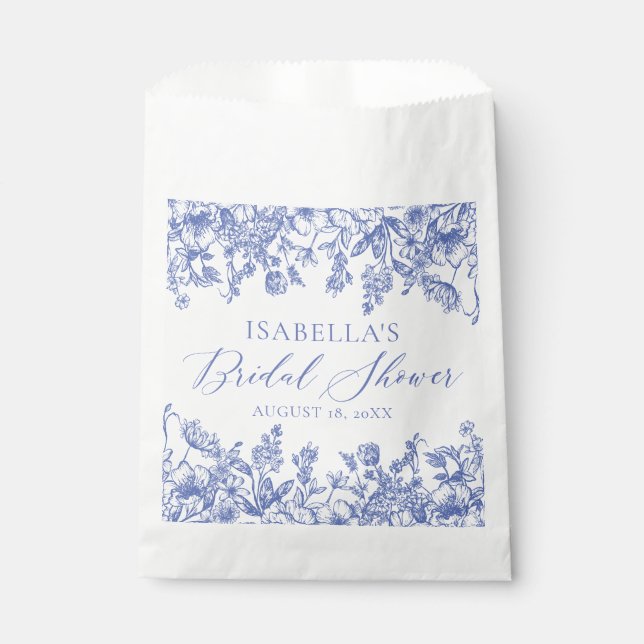 Elegant Chinoiserie Victorian Blue Bridal Shower Favour Bags (Front)