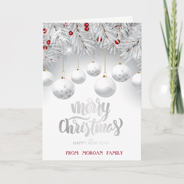 Elegant Chis Christmas Ball,White  Holiday Card (Front)