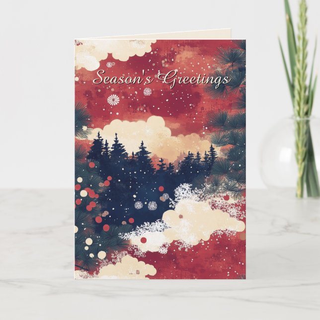 Elegant Chiyogami Snow Scene Christmas Card (Front)