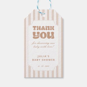 Elegant Choco Brown Striped Pattern Baby Shower Gift Tags