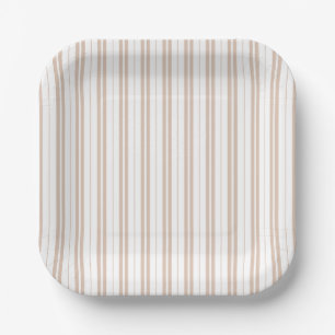 Elegant Choco Brown Striped Pattern Baby Shower Paper Plate