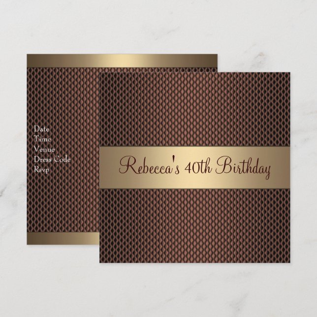 Elegant Chocolate 40th Birthday Party Invitation (Front/Back)