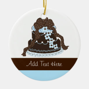 Elegant Chocolate and Blue Designer Cake Ceramic Tree Decoration
