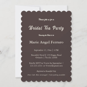 Elegant Chocolate Brown & Cream Bridal Tea  Invitation