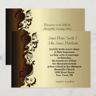 Elegant Chocolate Brown & Gold Floral Wedding Invitation