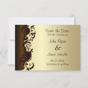 Elegant Chocolate Brown & Gold Floral Wedding Save The Date