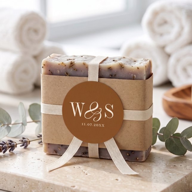 Elegant Chocolate Brown initial wedding couples Classic Round Sticker (Creator Uploaded)
