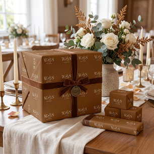Elegant Chocolate Brown initial wedding couples Wrapping Paper
