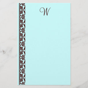 Elegant Chocolate Brown Monogram Teal Stationery