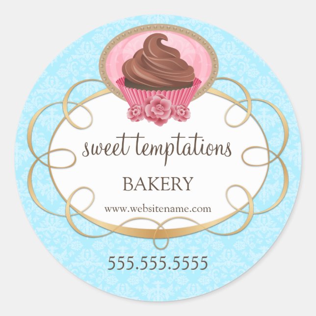 Elegant Chocolate Cupcake Bakery Packaging Classic Round Sticker (Front)