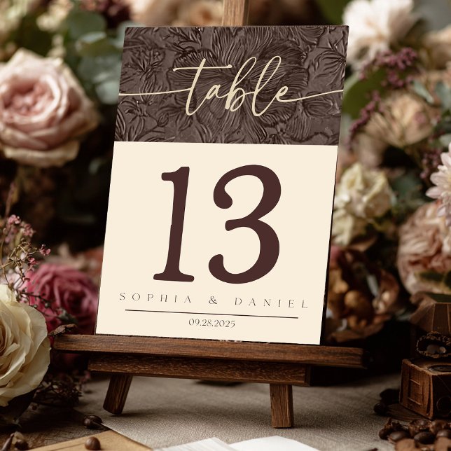 Elegant Chocolate Mocha Wedding Table Numbers Doub (Add a touch of luxury to your wedding reception with these elegant chocolate mocha table numbers. De)