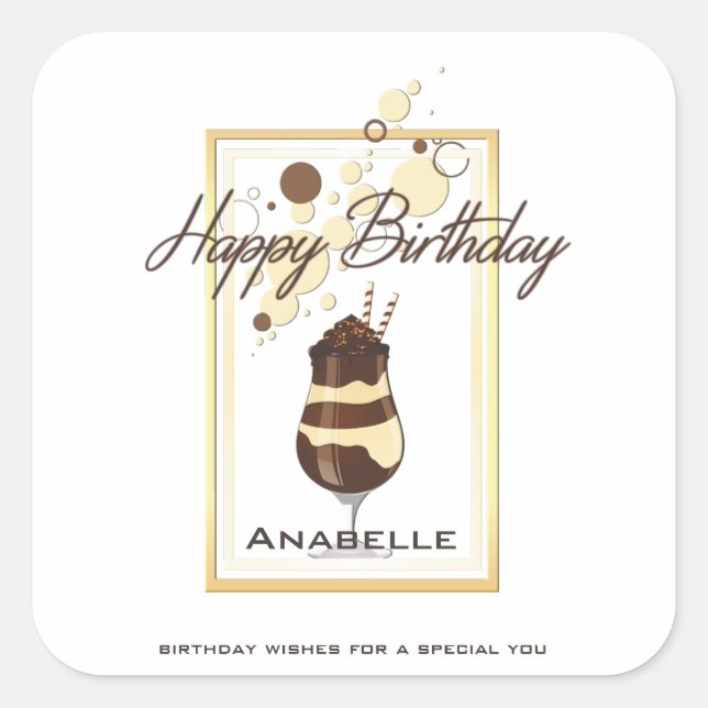 Elegant Chocolate Vanilla Drink Birthday Square Sticker (Front)