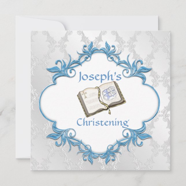 ELEGANT CHRISTENING BABY BOY INVITATION (Front)